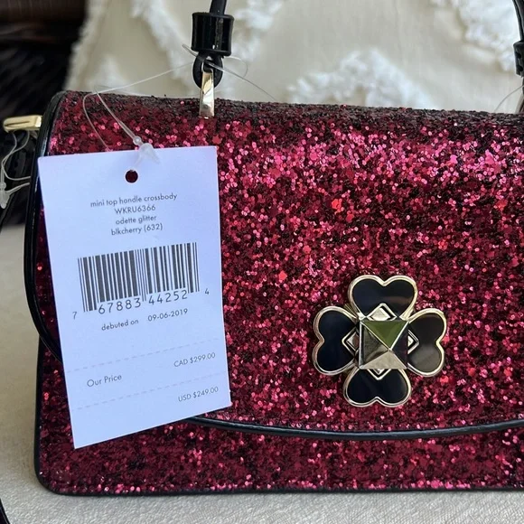 KATE SPADE Odette GLITTER MINI top handle crossbody bag blkcherry - Picture 4 of 17